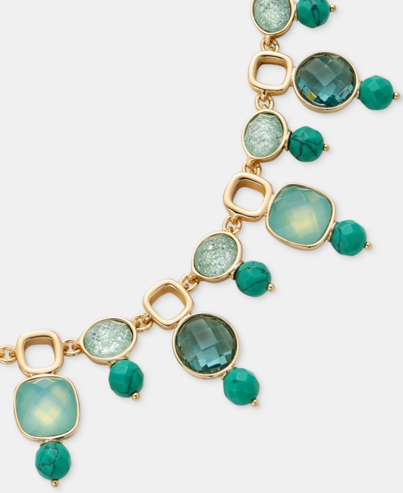 Stone Beaded Statement Necklace, 16" + 3" extender