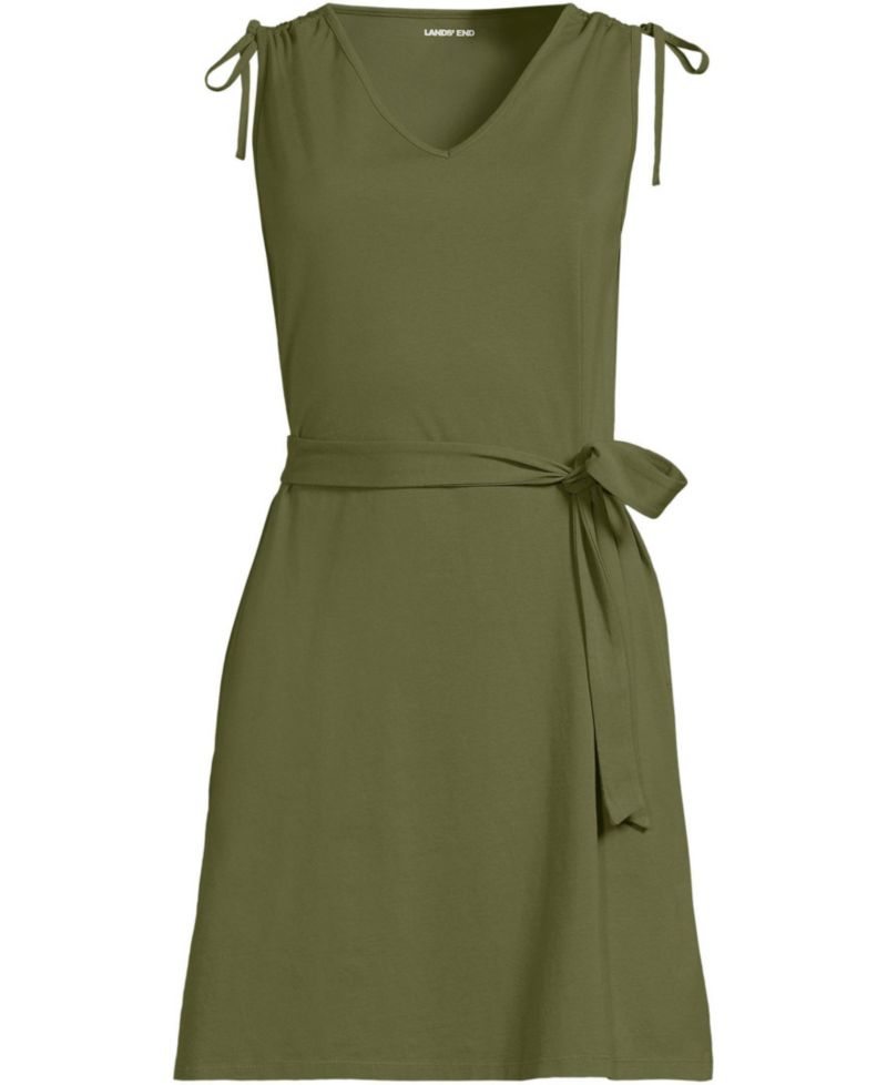 Women's Cotton Jersey Shoulder Tie Belted Mini Dress