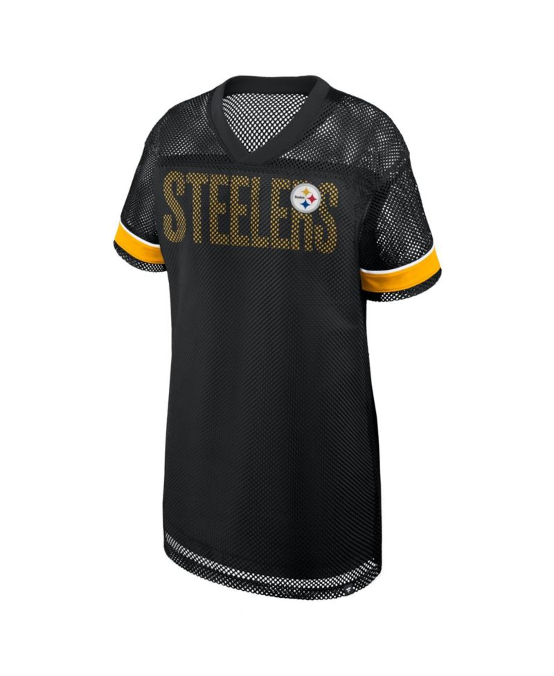 Women's Pittsburgh Steelers Team First Deep Route Oversized Mesh V-Neck Dress