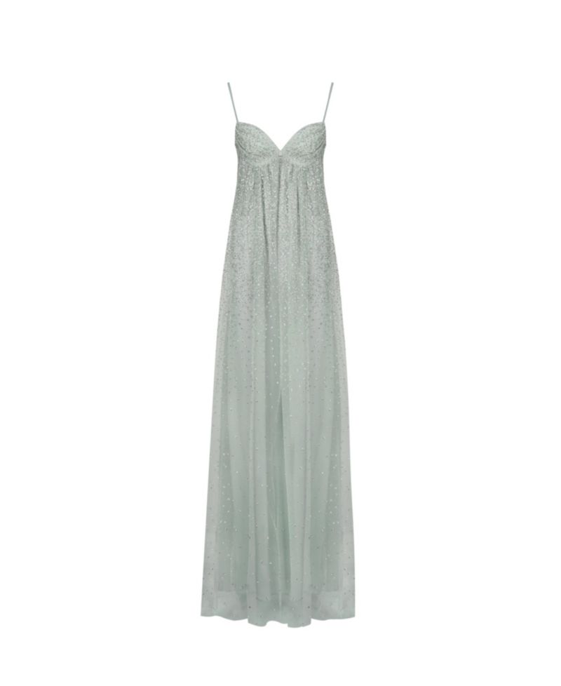 Women's Wallie Backless Sweetheart Rhinestone-Embellished Mesh Gown