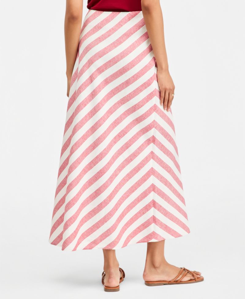 Women's Stripe Linen Blend Side Slit Skirt