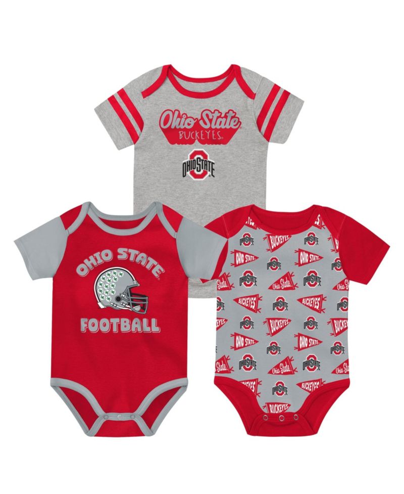 Baby Boys and Girls Red Ohio State Buckeyes Star Player Three-Piece Bodysuit Set