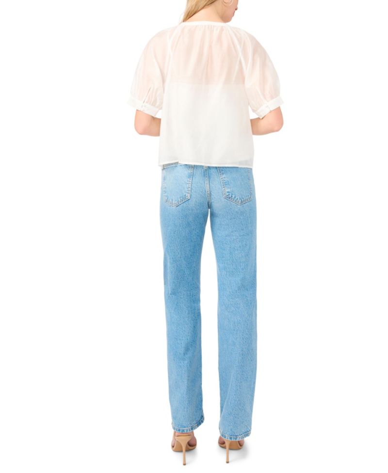 Women's Crewneck Button-Down Short-Sleeve Flowy Top
