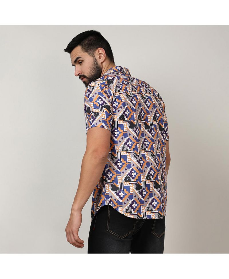 Men's Sienna Brown & Indigo Blue Bohemian Shirt
