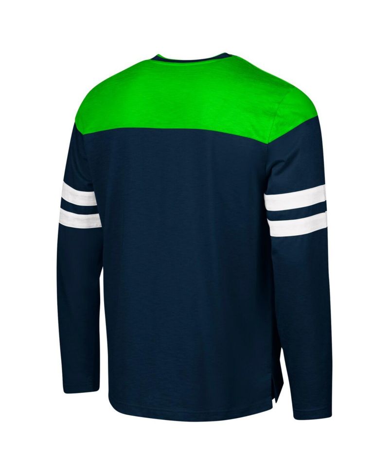 Men's College Navy/Neon Green Seattle Seahawks Adaptive Hail Mary Long Sleeve T-Shirt
