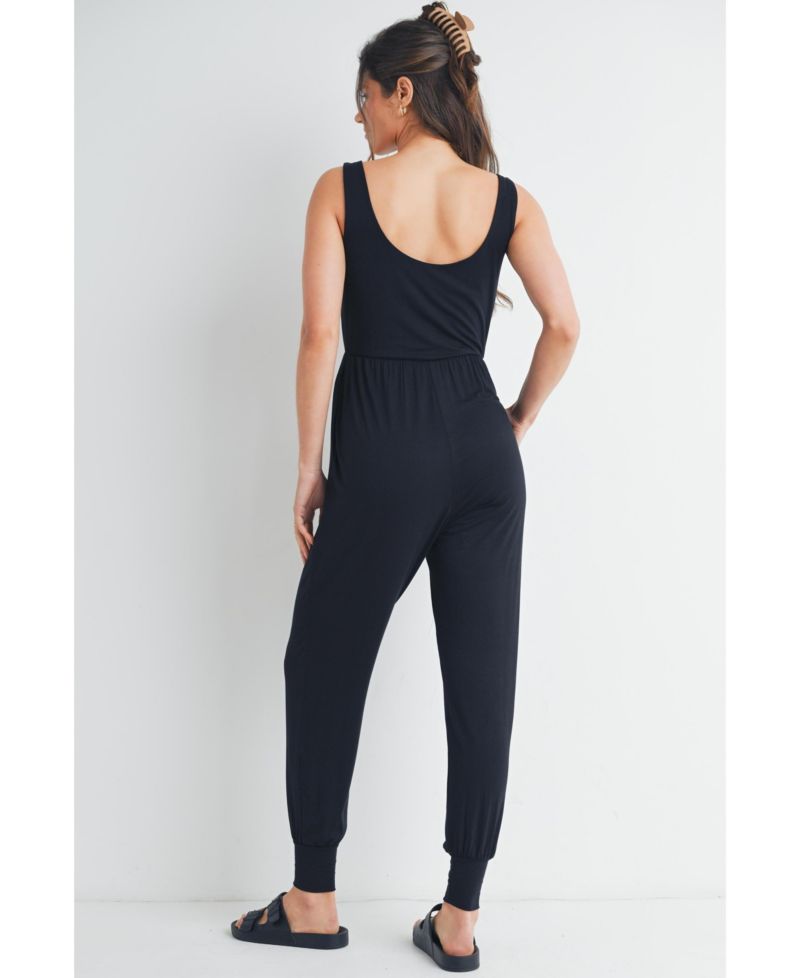 Maternity Sleeveless Scoop Neck Jumpsuit with Pockets