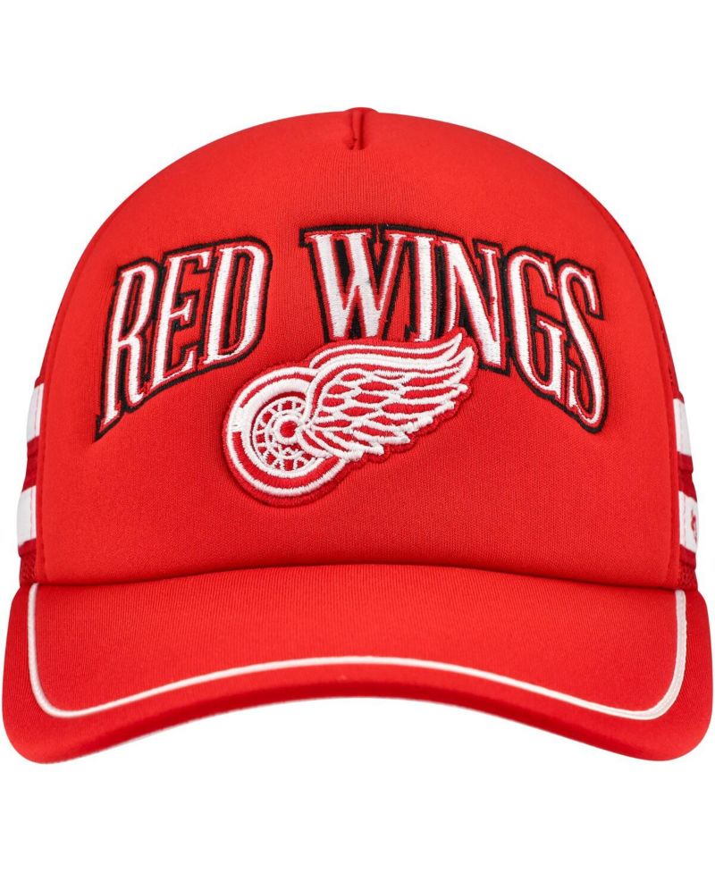 Men's Red Detroit Red Wings Sideband Stripes Trucker Snapback Hat