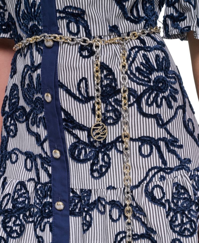 Women's Velvet Embroidery 3/4-Sleeve Chain Belt Dress