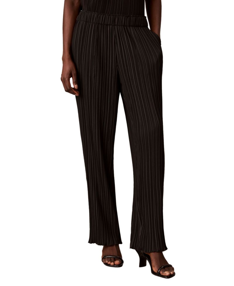 Women's Pull-On Straight-Leg Plisse Pleat Pants