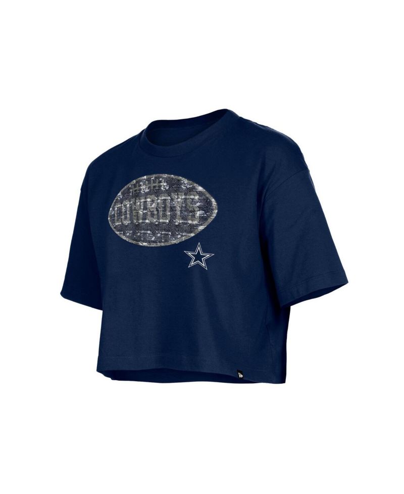 Girl's Navy Dallas Cowboys Flip Sequin Boxy T-Shirt