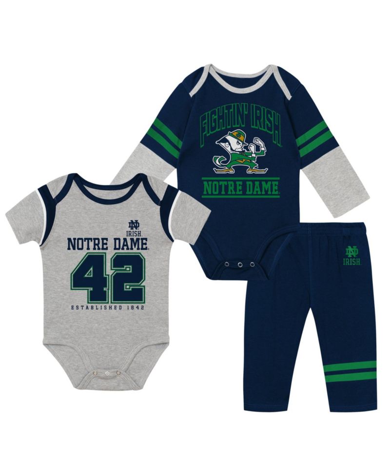Baby Boys and Girls 3-Piece Notre Dame Fighting Irish Double Up Bodysuits and Pants