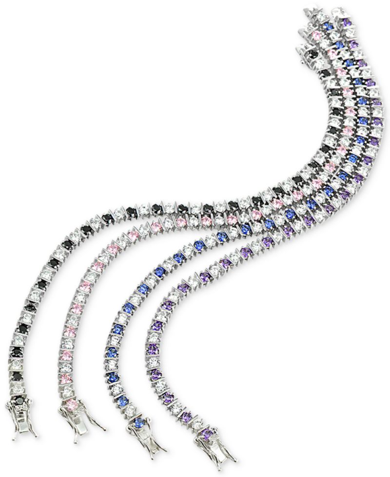 Blue Cubic Zirconia Tennis Bracelet in Sterling Silver