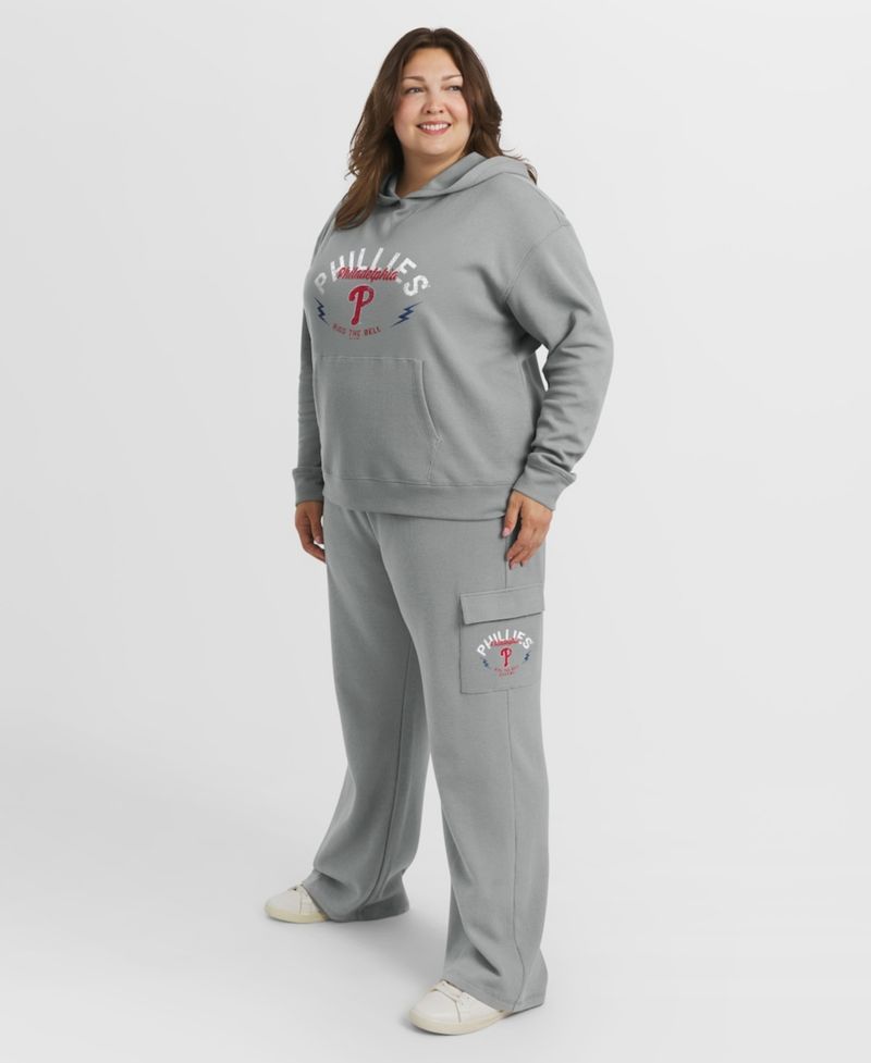 Women's 2-Piece Gray Philadelphia Phillies Plus Size Waffle-Knit Long-Sleeve Hoodie & Lounge Pant Set