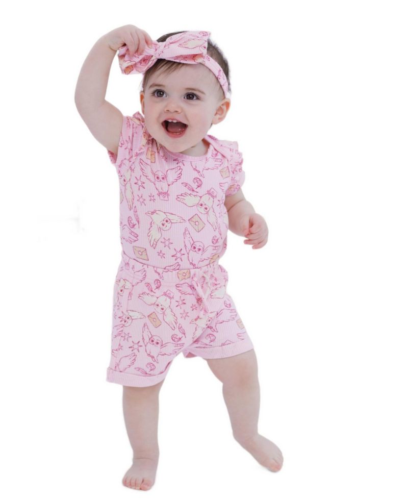 Baby Girls' Hedwig Short-Sleeve Ruffled-Shoulder Bodysuit, Shorts, and Headband, 3-Piece Set