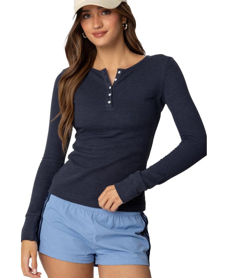 Women's Helaine Waffle Henley T Shirt