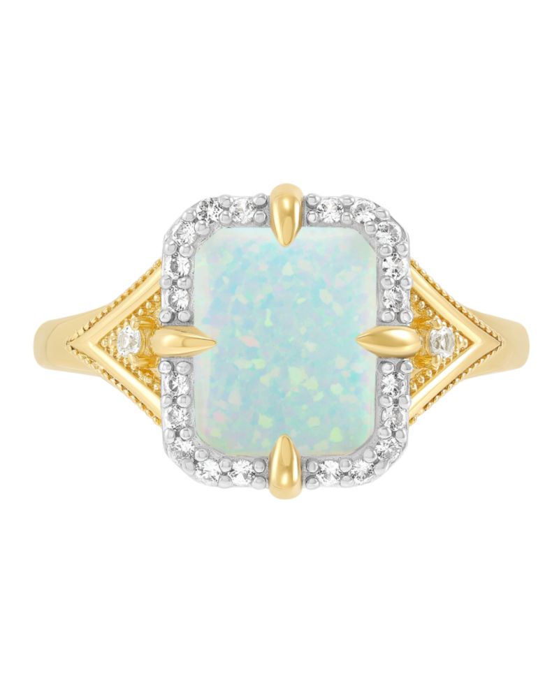 Lab-Grown Opal (9/10 ct. t.w.) & Lab-Grown White Sapphire (1/5 ct. t.w.) Ring in 14k Yellow Gold-Plated Sterling Silver