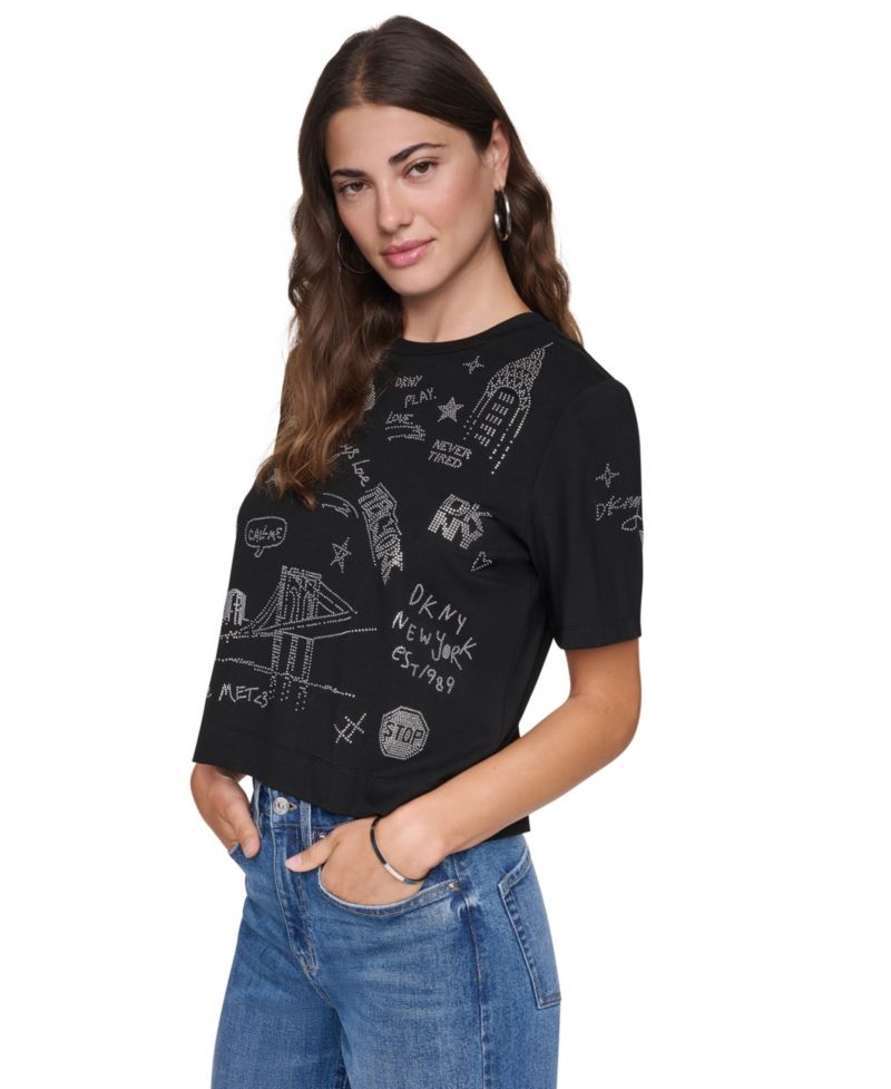 Women's Rhinestone City Landmark Crewneck T-Shirt