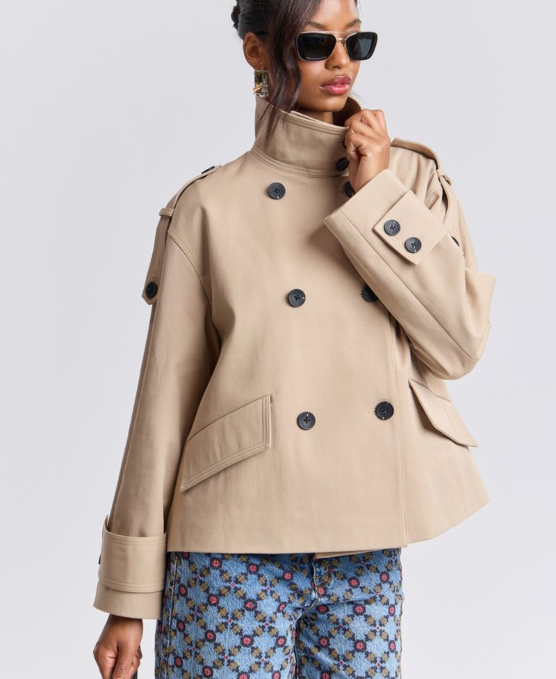 Women's Double-Breasted Short Trench Coat