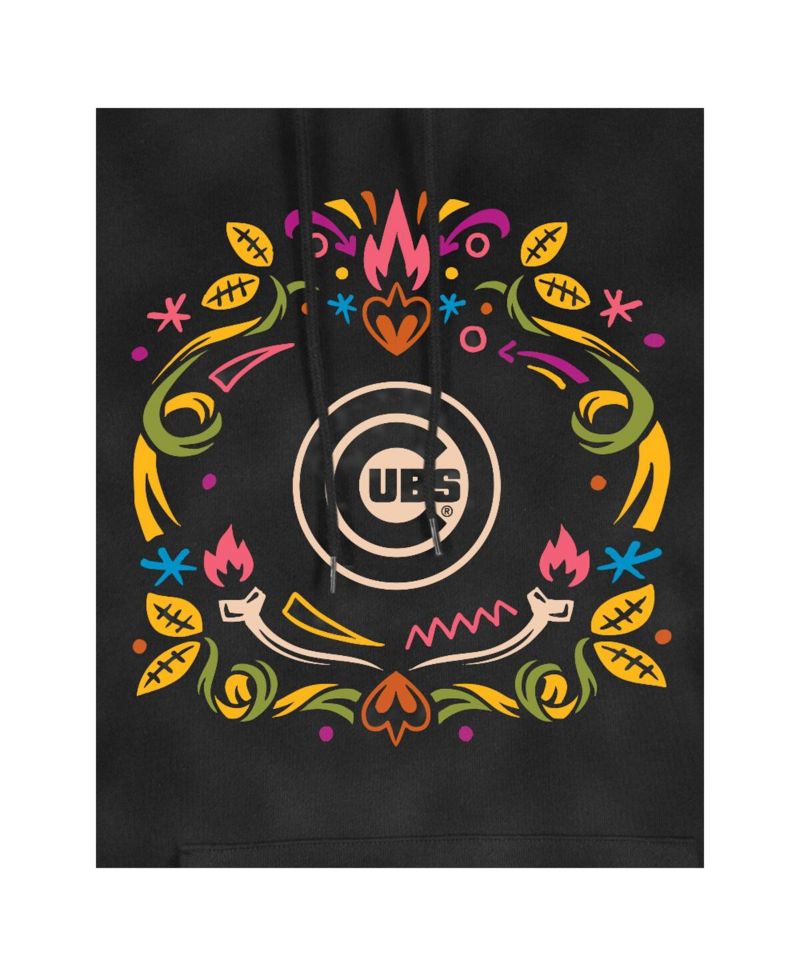 Women's Black Chicago Cubs Día de Muertos Mineral Wash Hoodie Sweatshirt