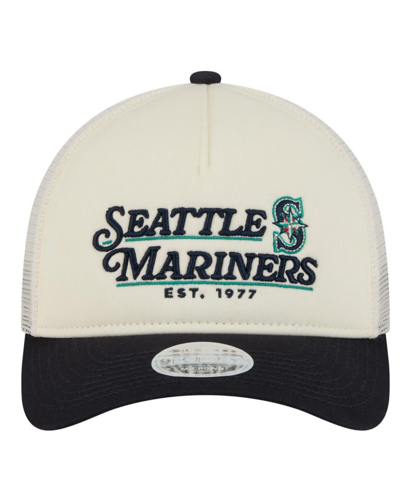 Women's Light Beige/Navy Seattle Mariners Retro 9FORTY M-Crown A-Frame Trucker Adjustable Hat