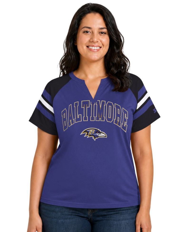 Women's Purple Baltimore Ravens Plus Size Game On Notch Neck Raglan T-Shirt