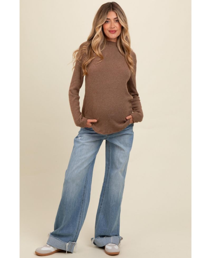 Women's Light Blue Cuffed Baggy Wide Leg Jeans