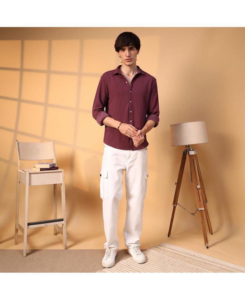Men's Burgundy Red Rope-Textured Shirt