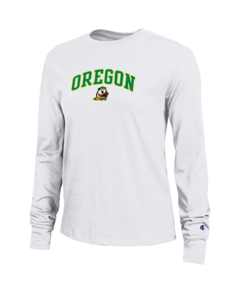 Women's White Oregon Ducks Arch Over Logo Long Sleeve T-Shirt