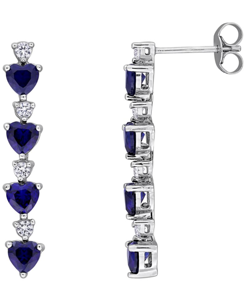 Lab Created Blue Sapphire (2-1/6 ct. t.w.) & Lab Created White Sapphire (1/3 ct. t.w.) Drop Earrings in Sterling Silver (Also Available in Pink Sapphire)