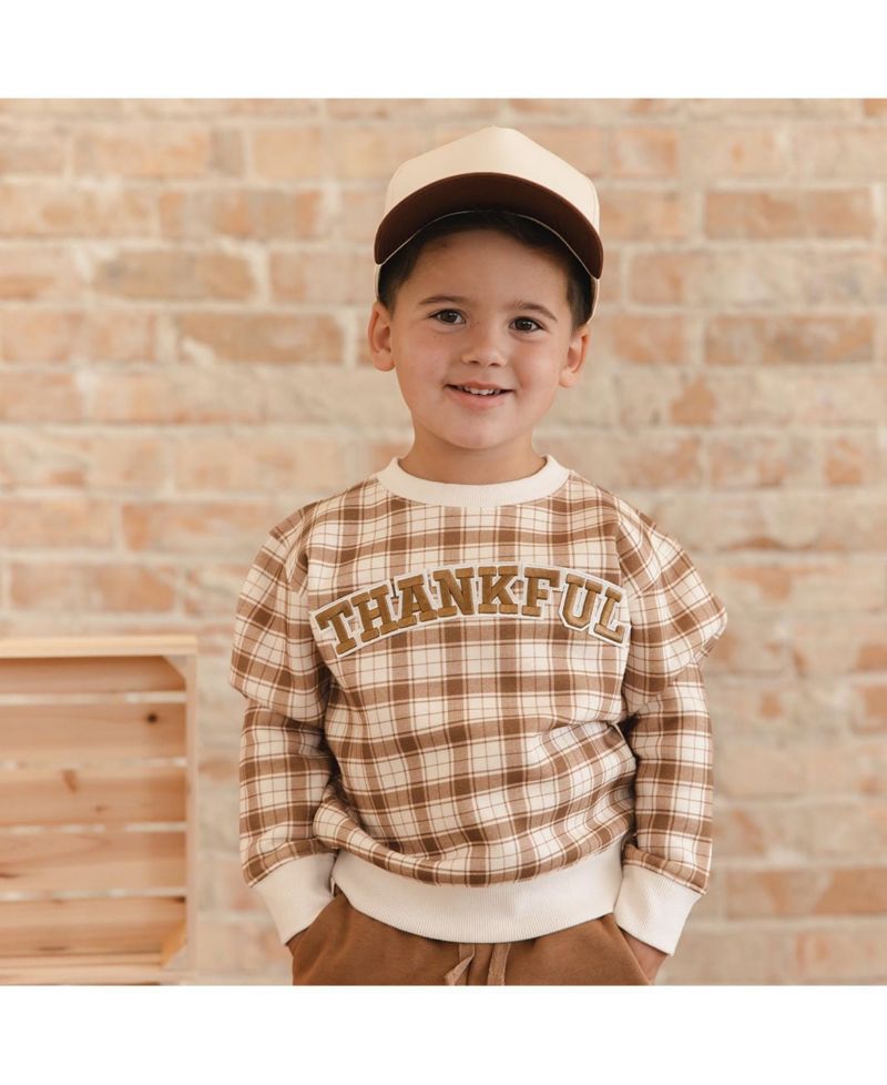 Boys' 4-20 Thankful Patch Crewneck Long-Sleeve Thanksgiving Sweatshirt