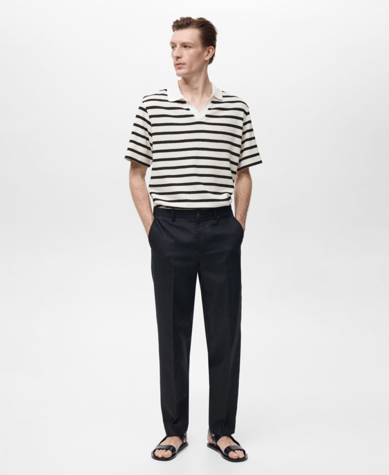 Men's Striped Textured Knitted Polo Shirt