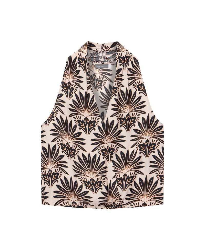 Women's Sunset Palm Halter V-Neck Wrap Top