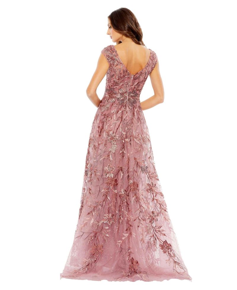 Women's Sequin Gown with Embellished Hemline and Belt