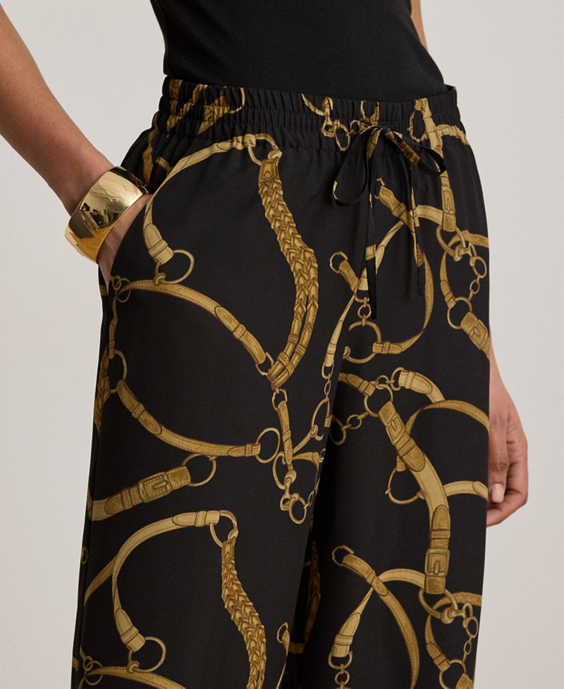 Women's Belting-Print Wide-Leg Pants