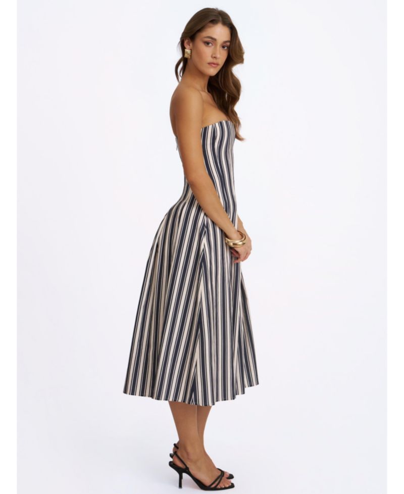 Women's Wyanne Linen-Blend Striped Strapless Midi Dress