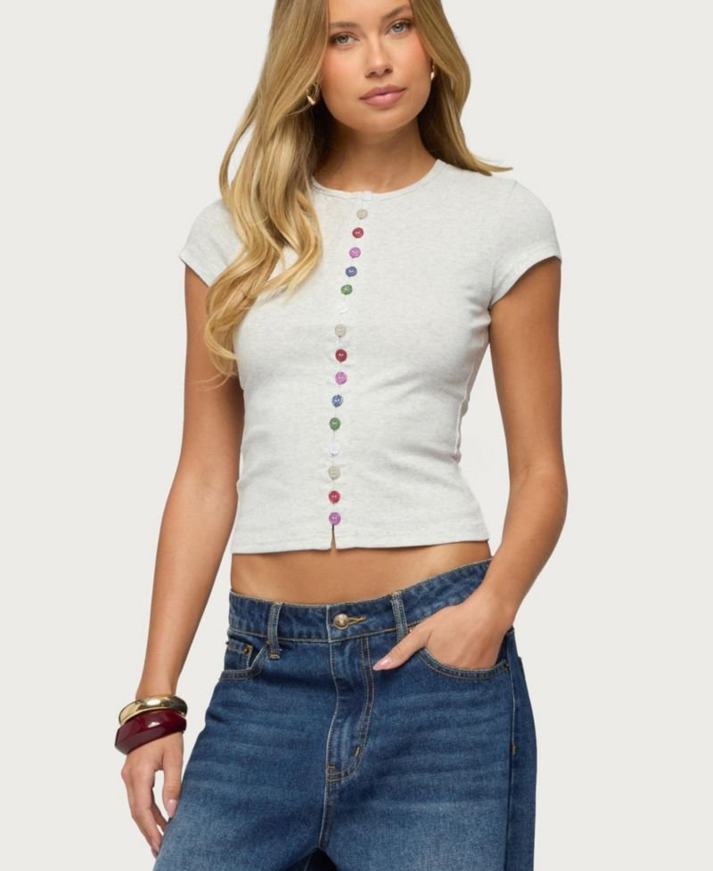 Womens Cary Mixed Button Up T Shirt
