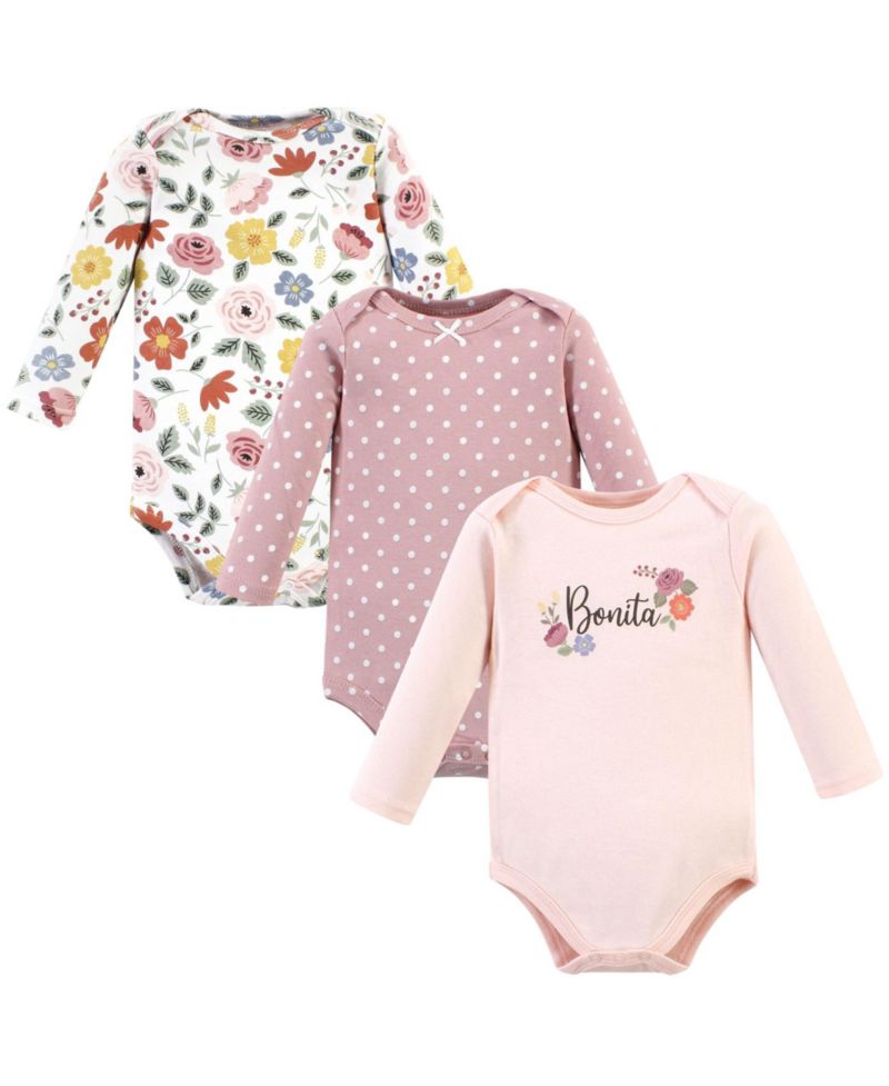 Baby Girls Cotton Long-Sleeve Bodysuits 3-Pack