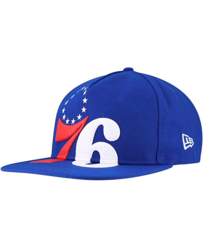 Men's Royal Philadelphia 76ers Oversized Puff Print Logo Golfer Snapback Hat