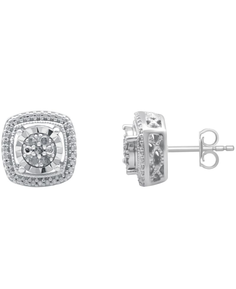 Diamond Cluster Miracle Plate Stud Earrings (1/10 ct. t.w.) in Sterling Silver