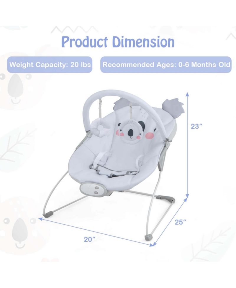 Baby Bouncer Vibration Infant Rocker Seat with Detachable Toy Bar