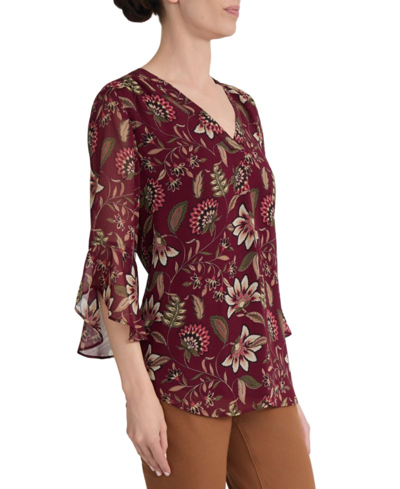 Plus Size Kelly Floral-Print V-Neck Flutter-Sleeve Blouse