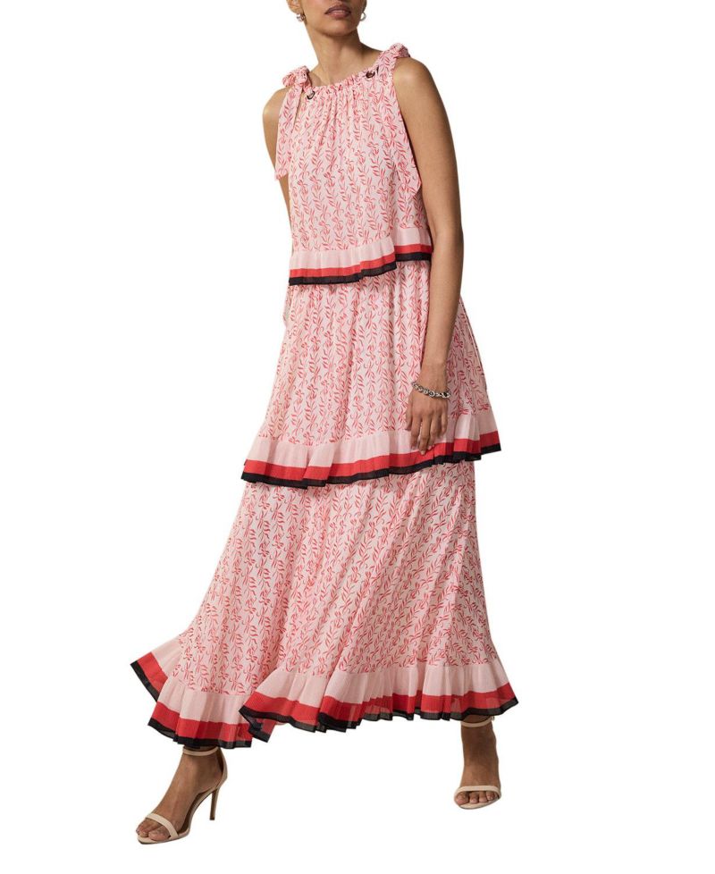 Women's Printed Halter Tiered Midi Dress
