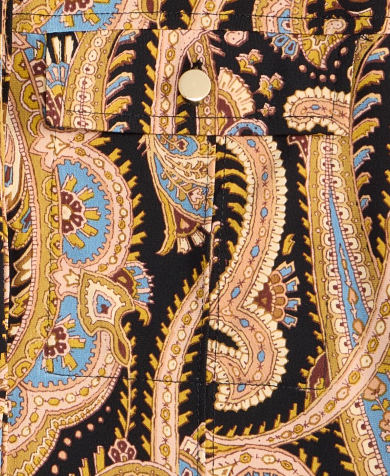 Women's Print Long-Sleeve Utility Button-Up Paisley-Print Blouse