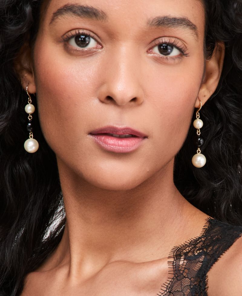 Glass and Faux Pearl Linear Drop Earrings
