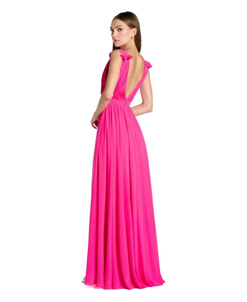 Women's Sleeveless Pleated Chiffon V-Neck Gown