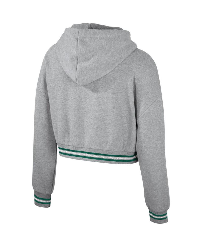 Women's Heather Gray Distressed Michigan State Spartans Cropped Shimmer Pullover Hoodie