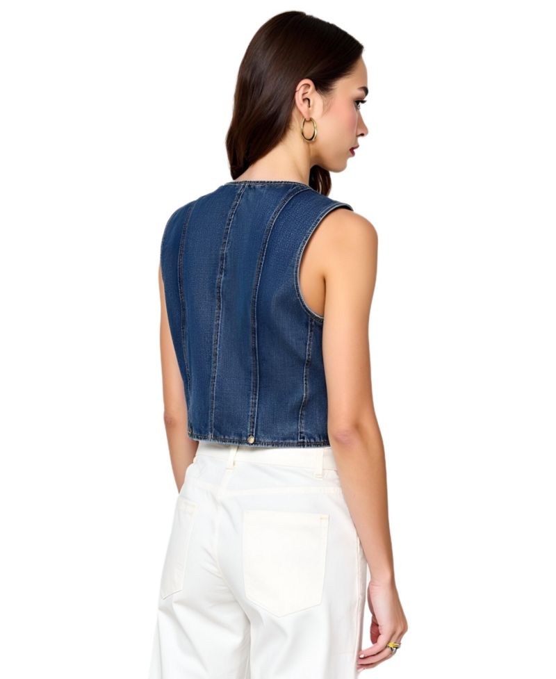 Women's V-Neck Button-Front Angled Hem Denim Vest