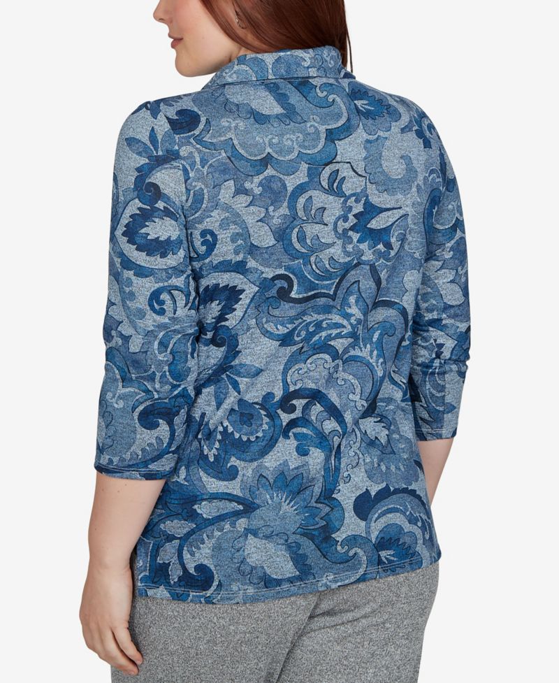 Women's Paisley Scroll Cowl Neck Pocket Top