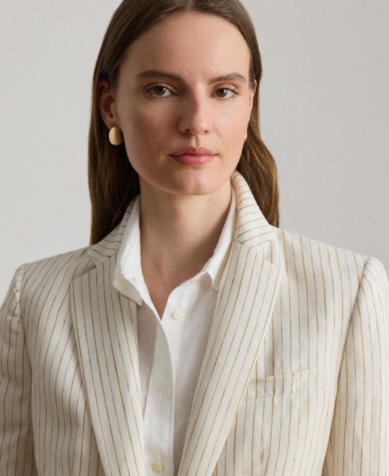 Women's Pinstripe Notch Lapel Long-Sleeve Blazer