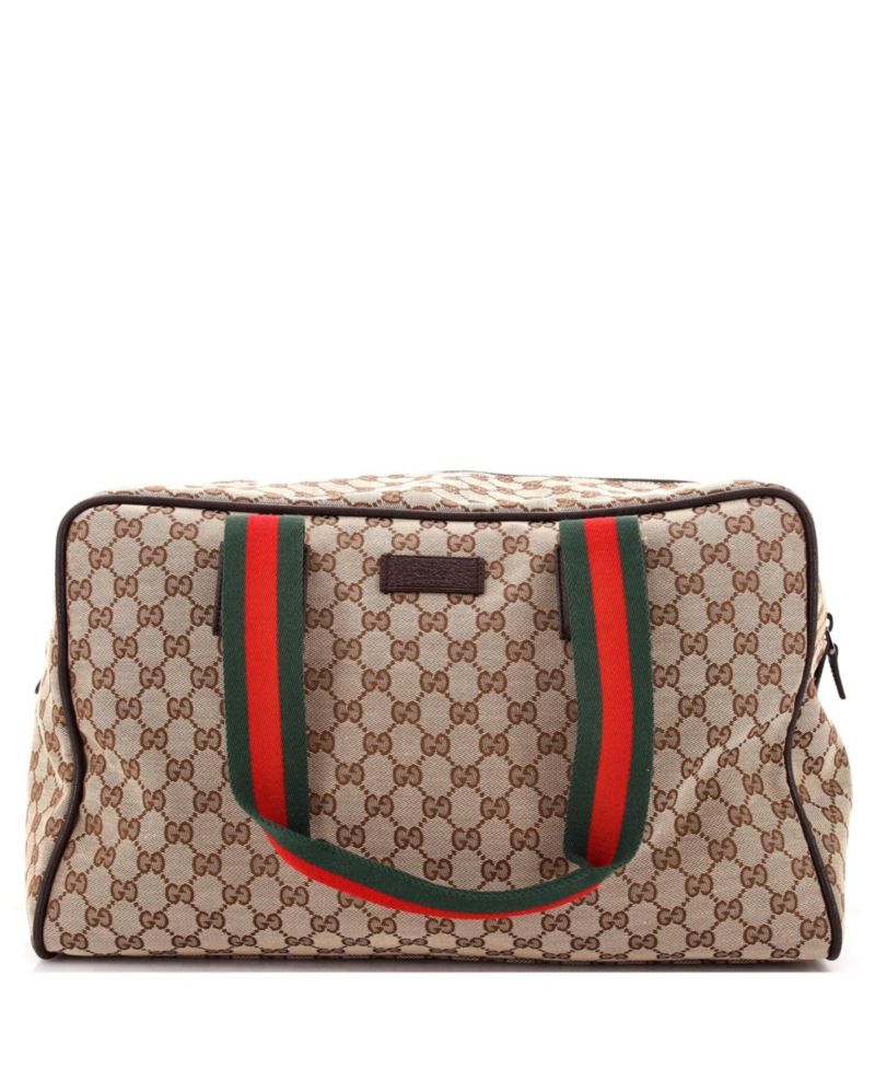 Medium Web Carry On Duffle Bag GG Canvas with Leather